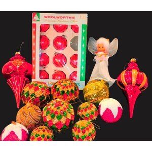 Vintage Christmas Ornament Set With Angel & Glass Tree Topper - Woolworths